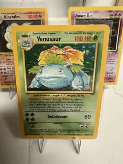 TCG Pokemon Card Lot (3) Base Set Venusaur Nine Tales Unown LP - Image 2