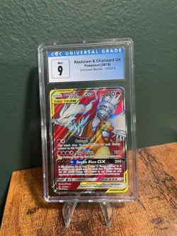 Reshiram & Charizard GX Full Art Holo Card 194/214 Sm-Unbroken Bonds CGC 9 - Image 1