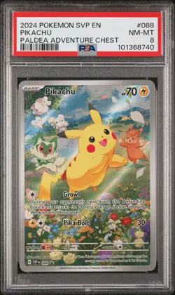 2024 POKEMON SVP EN-SV BLACK STAR PROMO PALDEA ADVENTURE CHEST PIKACHU PSA 8 - Image 1
