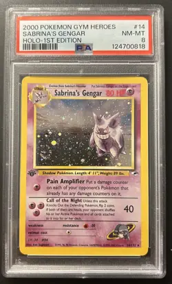 POKEMON PSA 8 NM-MT SABRINA'S GENGAR 1ST EDITION GYM HEROES 14/132 NEW CERT - Image 1
