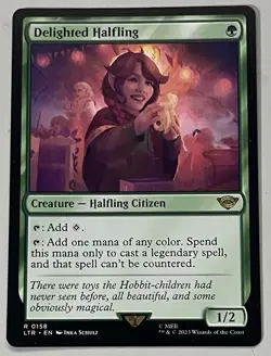 MTG LoTR: Tales of Middle-earth Delighted Halfling Creature RARE REGULAR #0158 - Image 1