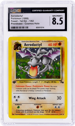 1999 Pokemon Fossil Aerodactyl 1st Edition Prerelease Cosmos Holo #1 CGC 8.5 - Image 1