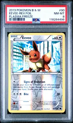 2013 POKEMON PLASMA FREEZE EEVEE #90 REVERSE FOIL PSA 8 NM #118284496 - Image 1