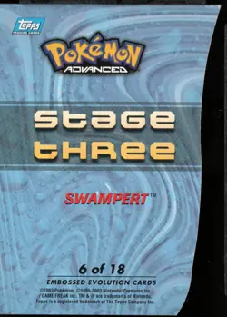 2003 topps Pokemon Advanced Die Cut Swampert 6 of 18 Slightly Crimped - Image 2