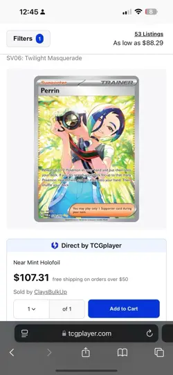 Pokemon TCG Perrin Card 220/167 Twilight Masquerade Special Illustration Rare - Image 3