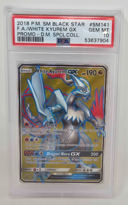 2018 POKEMON SM BLACK STAR PROMO #SM141 FULL ART WHITE KYUREM GX PSA 10 - Image 1
