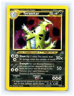 💥 Tyranitar # 4/75 Holo w/ Swirl Rare Neo Discovery Pokemon TCG 2001 Vintage - Image 1