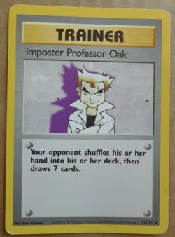 Imposter Professor Oak 73/102 Rare Non-Holo Base Set Pokemon Trainer Card MP - Image 1