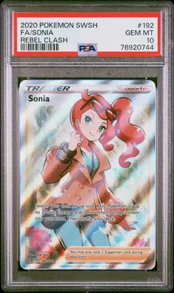 2020 Pokemon Sword & Shield Rebel Clash Sonia #192/192 PSA 10 - Image 1