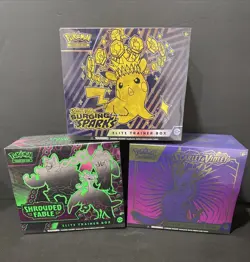 Pokemon Surging Sparks, Scarlet & Violet, Shrouded Fable Factory Sealed ETB LOT - Image 1