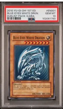 YuGiOh 2010 Blue-Eyes White Dragon PSA 10 GEM MINT 1st Edition Super DPKB-EN001 - Image 1