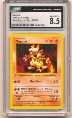 1999 POKEMON BASE SET 1ST EDITION SHADOWLESS MAGMAR #36/102 CGC 8.5 - Image 1