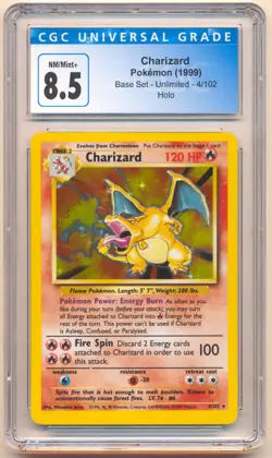 1999 POKEMON BASE SET UNLIMITED CHARIZARD HOLO #4/102 CGC 8.5 - Image 1