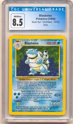 1999 POKEMON BASE SET UNLIMITED BLASTOISE HOLO #2/102 CGC 8.5 - Image 1