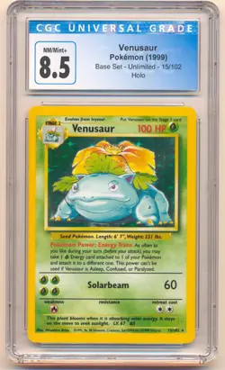 1999 POKEMON BASE SET UNLIMITED VENUSAUR HOLO #15/102 CGC 8.5 - Image 1