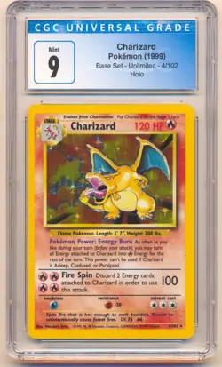 1999 POKEMON BASE SET UNLIMITED CHARIZARD HOLO #4/102 CGC 9 - Image 1