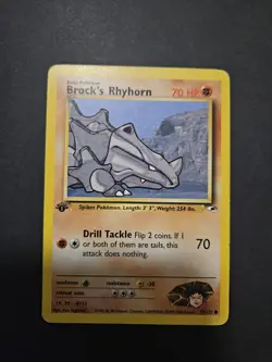 Pokemon TCG Brock's Rhyhorn Gym Heroes 1st Edition Common Card 70/132 HP - Image 1