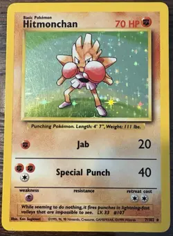 Hitmonchan Pokemon Trading Card Holo Rare 7/102 Vintage 1999 - Image 1