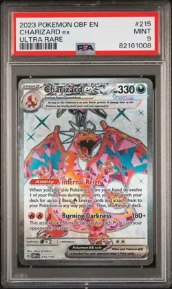 PSA 9 Mint 2023 Pokemon SV3 Obsidian Flames Charizard EX Ultra Rare 215/197 - Image 1