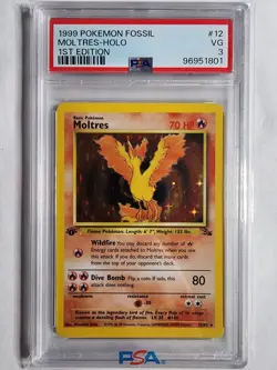 1999 Pokemon Moltres 12/62 Fossil 1st Edition Holo PSA 3 - Image 1