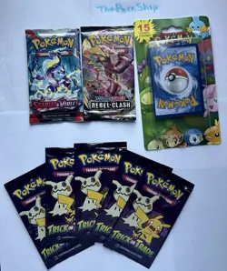 Pokemon Sealed Booster Pack Lot Scarlet & Violet Rebel Clash Trick or Trade - Image 1