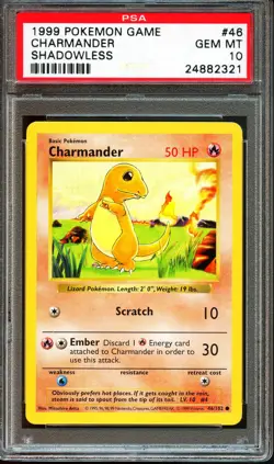 PSA 10 GEM MINT Charmander Base Set Shadowless 46/102 Pokemon Card - Image 1