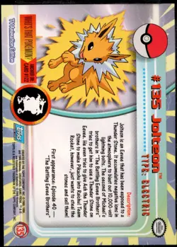 2000 Topps Pokemon TV Animation Edition Series 3 Holo Foil #135 Jolteon - Image 2
