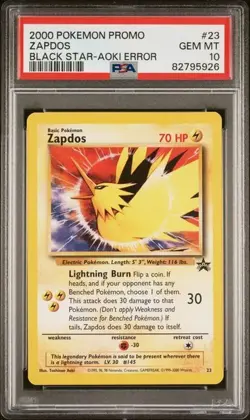 PSA 10 Zapdos 23 Pokemon BSP Black Star Promo 2000 WOTC Aoki Error - Image 1