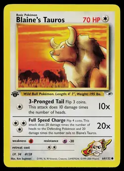 Pokemon Card - Blaine's Tauros 1st Edition Gym Heroes 64/132 Common - Image 1