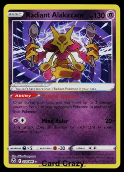Radiant Alakazam 059/195 SWSH12: Silver Tempest Pokemon Card NM - Image 1