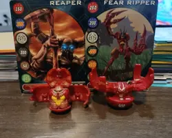 Bakugan B1 Pyrus Fear Ripper 380G & Reaper 330G Red Set W/ Vintage Cards! - Image 1