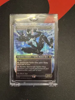 MTG Spider-Man Spectacular Spider-Man 0235 Borderless Textured Foil Black Suit - Image 1