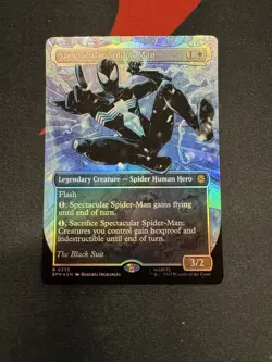 MTG Spider-Man Spectacular Spider-Man 0235 Borderless Textured Foil Black Suit - Image 3