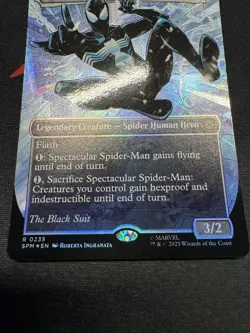 MTG Spider-Man Spectacular Spider-Man 0235 Borderless Textured Foil Black Suit - Image 5