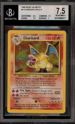 Pokemon Charizard Base Set Unlimited Holo Rare #4 BGS 7.5 - Image 1