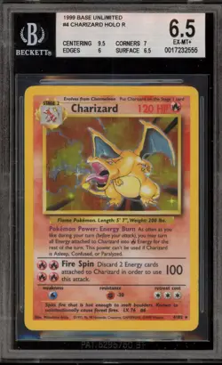 Pokemon Charizard Base Set Unlimited Holo Rare #4 BGS 6.5 - Image 1