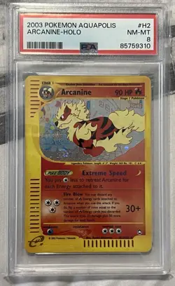 Pokemon Arcanine Aquapolis Holo Rare #H2 PSA 8 - Image 1