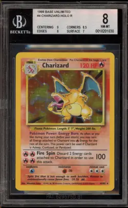 Pokemon Charizard Base Set Unlimited Holo Rare #4 BGS 8 - Image 1