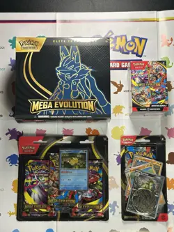 Pokemon TCG Mega Evolution Lot Lucario ETB + Booster bundle + 3pk And Blister - Image 1