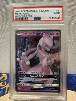 2019 Pokemon TCG Sun & Moon Mewtwo GX Hidden Fates Card 31/68 PSA 9 - Image 1