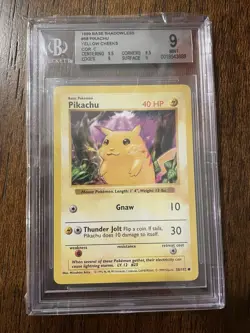 Pokemon TCG Pikachu Yellow Cheeks Shadowless Card 58/102 BGS 9 Mint Base Set - Image 1