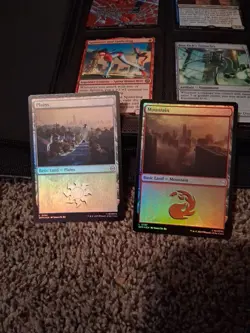 Marvel's Spiderman (SPM) MTG Magic X1 Plains X1 Mountain Basic Lands Foil - Image 1