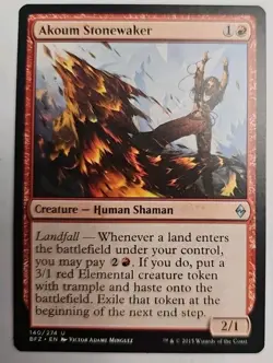 MTG Magic The Gathering Card Akoum Stonewaker Creature Human Shaman Red BFZ - Image 1