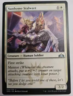 MTG Magic The Gathering Card Sunhome Stalwart Creature Human Soldier White GRN - Image 1