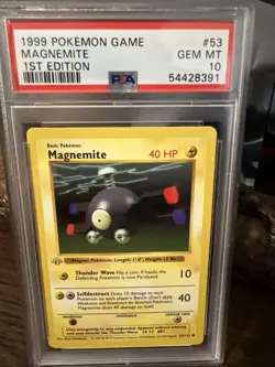 Base Set 1st Edition MAGNEMITE #53/102 PSA 10 GEM MINT 1999 Pokemon Card Game - Image 1