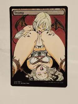 Hand Painted Altered Art Mtg land card Anime girl Swamp Succubus - Image 1