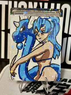 Altered/Hand Painted Art MTG Card - Swamp Anime Girl Pokemon Dratini - Image 1