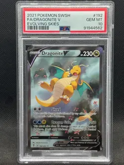 2021 PSA 10 GEM MINT Pokemon TCG Card Dragonite V Alt Art 192/203 Evolving Skies - Image 1