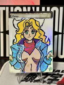 Altered/Hand Painted Art MTG Card - Plains Anime Girl Cowboy Beebop - Image 1