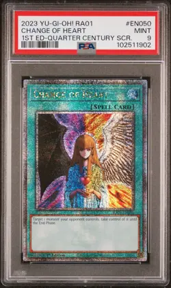 Yugioh Change Of Heart RA01-EN050 Quarter Century Secret Rare 1st Ed PSA 9 - Image 1